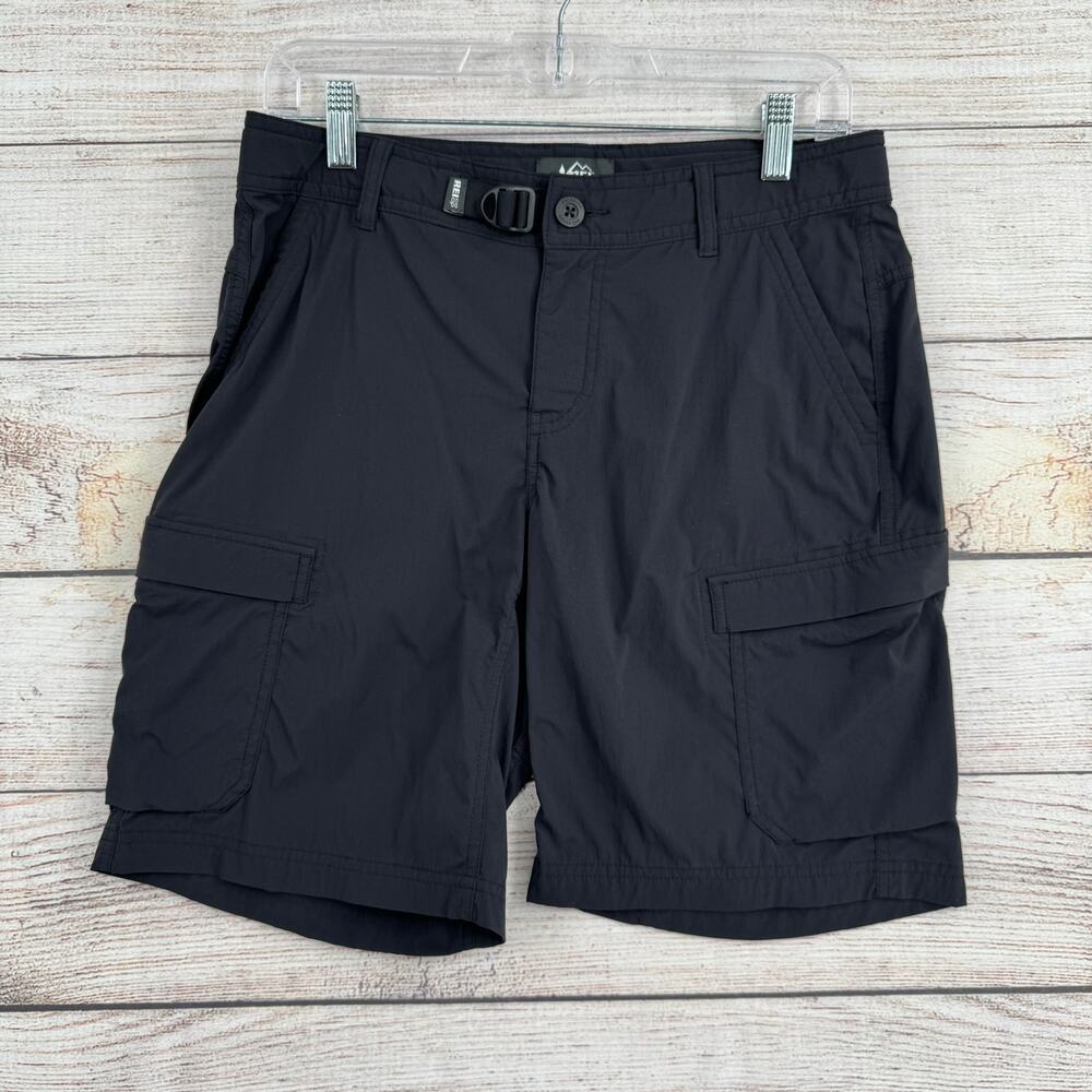 REI Co-Op Sahara Relaxed Cargo Hiking Shorts Womens 6 Black Stretch Belt Strap